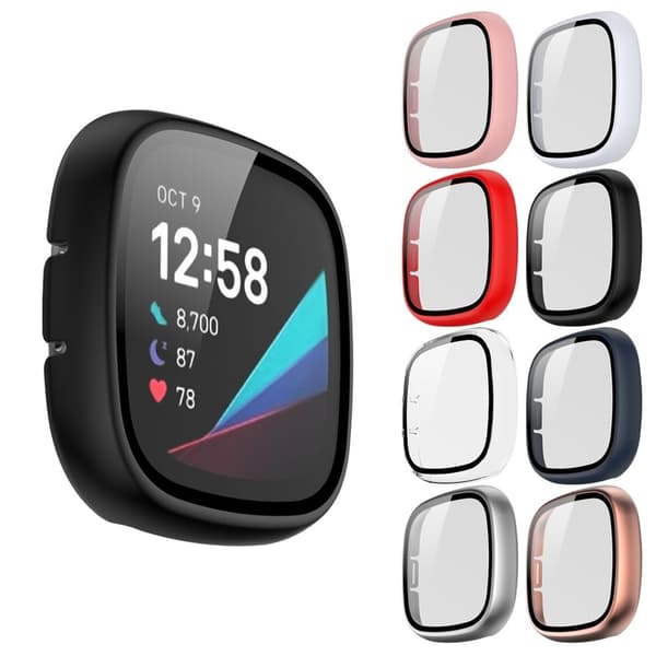 Fitbit Sense / Versa 3 matte hard cover with tempered glass - Black