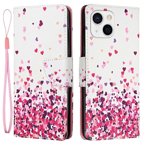 Wonderland iPhone 14 Plus flip etui - Lyserød Hjerteform