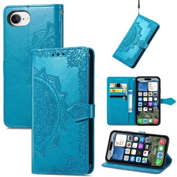 Mandala iPhone 16e nahkakotelo - Sininen