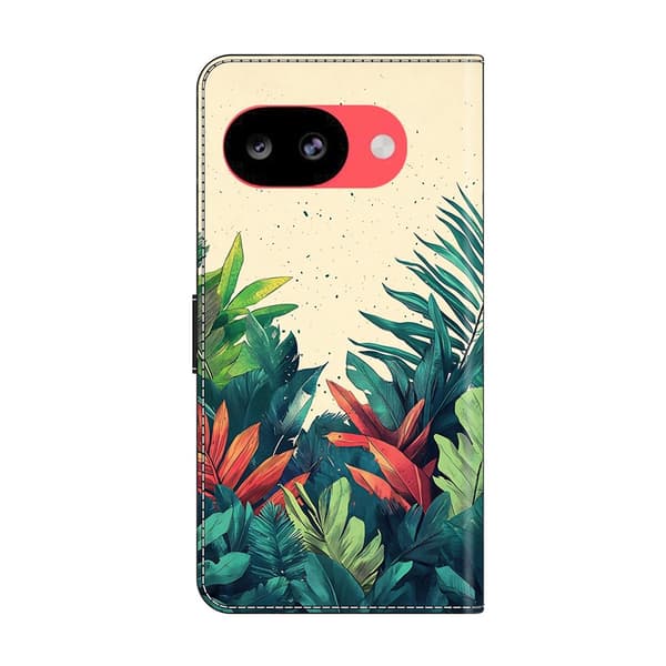 Plånboksfodral för Google Pixel 10a med mönstertryck i veganskt läder och utfällbart stativ - Blad