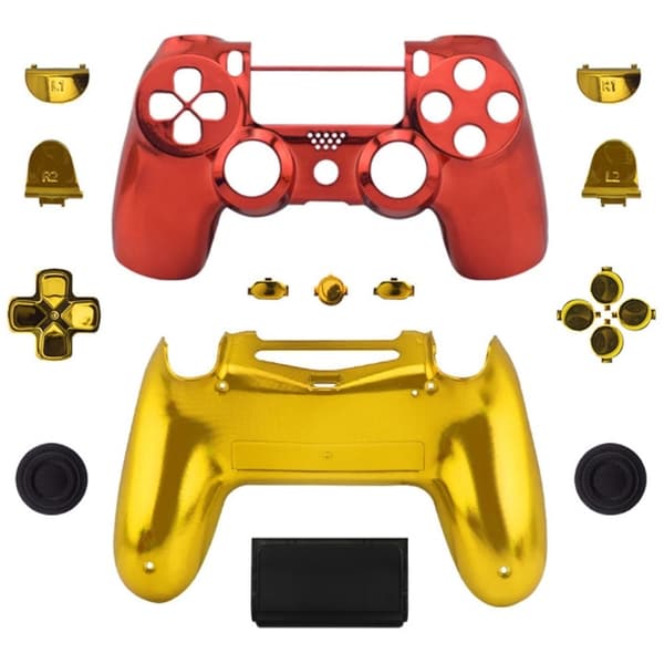 DATA FROG Sony PS4 Slim PS4 JDM-040 Controller Grip Housing Shell Button Cover Cap - Rød + Gul