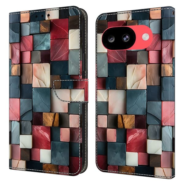 Google Pixel 10a Wallet Case Foldable Stand Pattern Printing Leather Flip Phone Cover - Colorful Brick Pattern