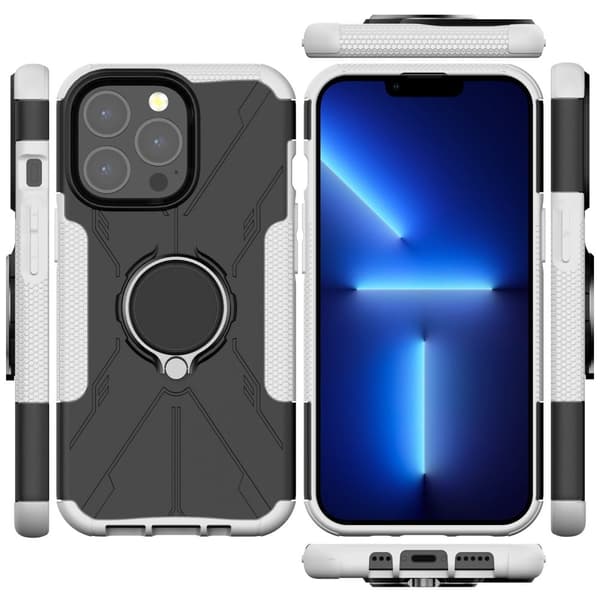 Kickstand-skydd med magnetisk platta för iPhone 13 Pro - Vit
