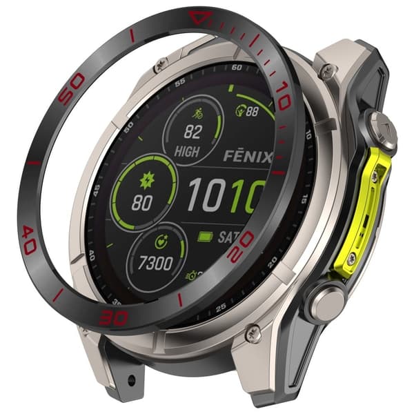 Garmin Tactix 8 51 mm SOLAR-version Rustfrit stål rammebeskyttelse Ridsefast ring - Sort + Rød