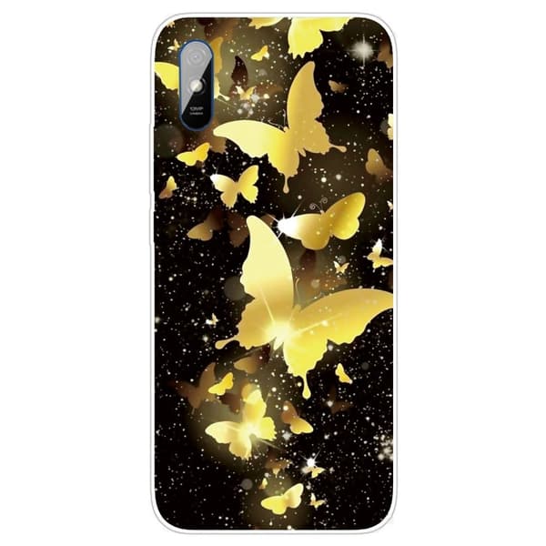 Deco Xiaomi Redmi 9A Etui - Guld Sommerfugle