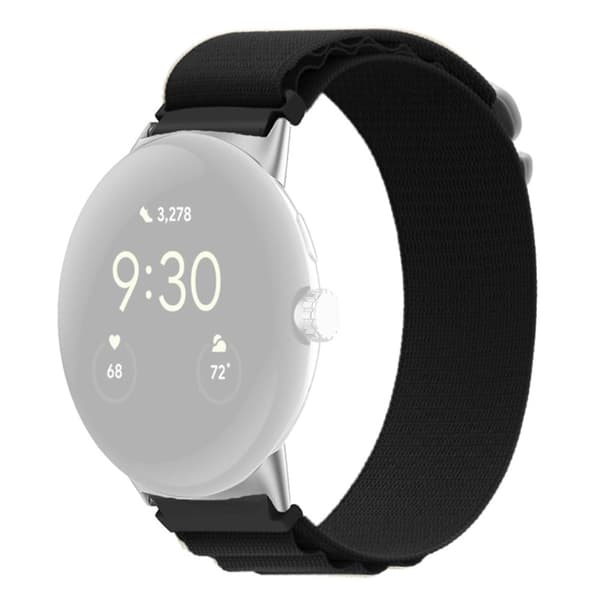 Google Pixel Watch-urrem i nylon med sølvstik - Sort