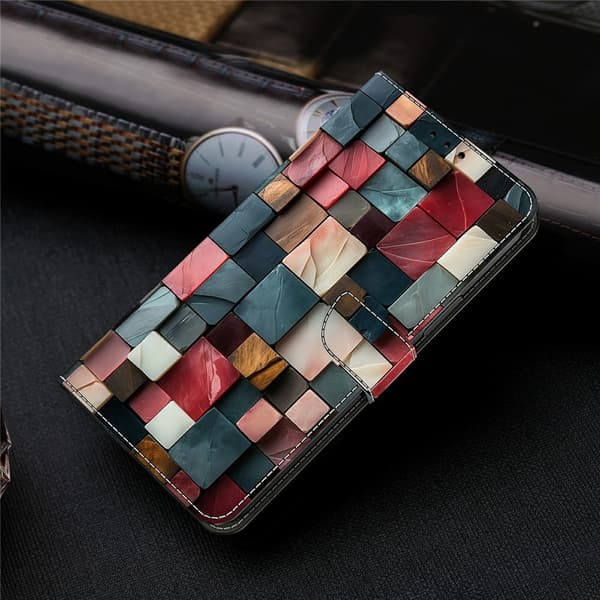 Google Pixel 10a Wallet Case Foldable Stand Pattern Printing Leather Flip Phone Cover - Colorful Brick Pattern
