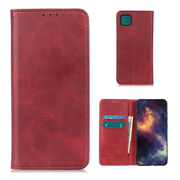 Wallet-style ægte Læder Flipcase til Samsung Galaxy A22 5G - Rød