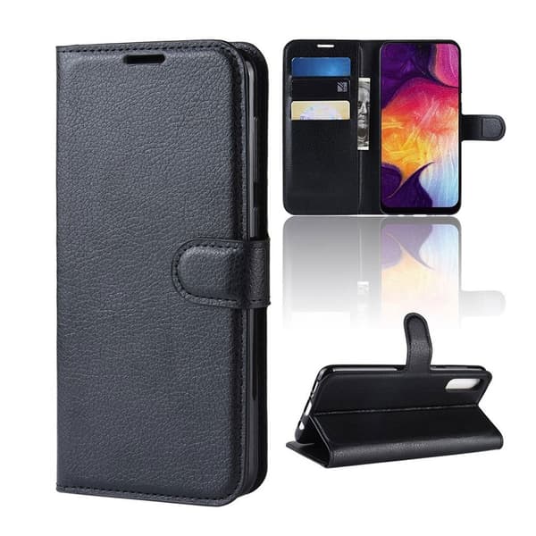 Sasmung Galaxy A50 litchi læderetui - Sort