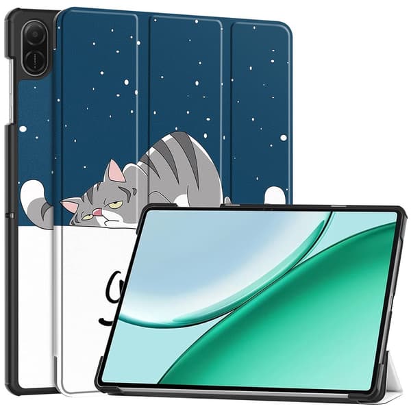 Honor Pad X8b-etui, trefoldig stativ, mønstertrykt lær-tabletdeksel - Katt