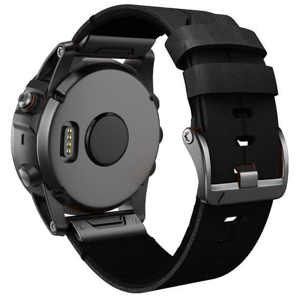 Armband i äkta läder till Garmin-klocka - Svart