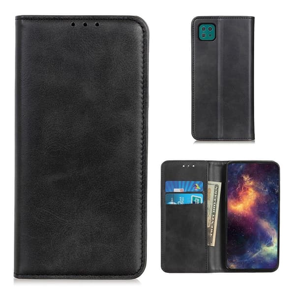 Wallet-style ægte Læder Flipcase til Samsung Galaxy A22 5G - Sort