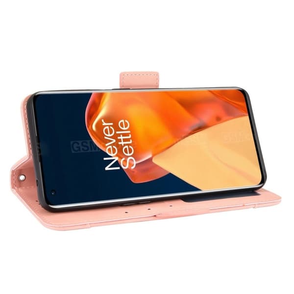 Modern-styled Lær Lommebok Etui til OnePlus 9 Pro - Rosa