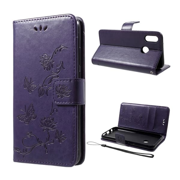 Huawei P20 Lite trykt sommerfugle etui - Mørkelilla