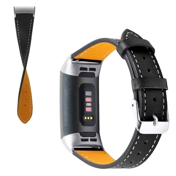 Fitbit Charge 4 / 3 urrem i ægte læder - Sort