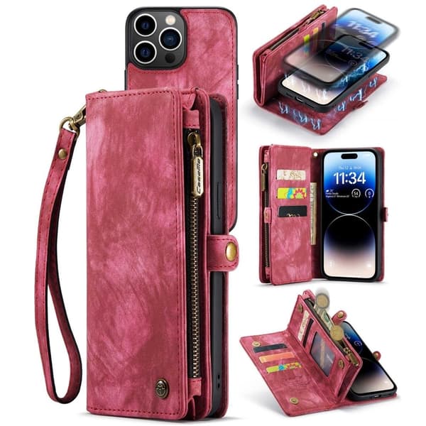CaseMe iPhone 14 Pro Max Zipper Lompakko - Punainen