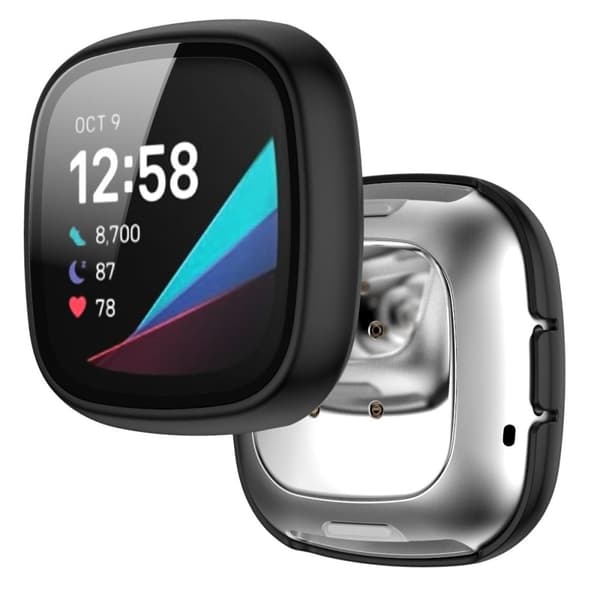 Fitbit Sense / Versa 3 mat hårdt cover med hærdet glas - Sort