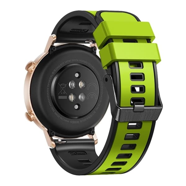 20 mm universel tofarvet silikone-urrem - Lime / Sort