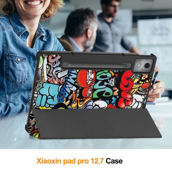 Lenovo Idea Tab Pro Case Pattern Print Leather Stand Tablet Cover - Graffiti