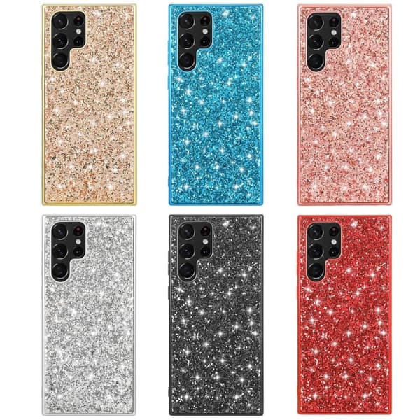 Glitter Samsung Galaxy S23 Ultra Etui - Blå