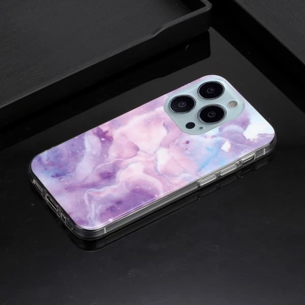 Marble iPhone 14 Pro Max Etui - Purple Starry Sky