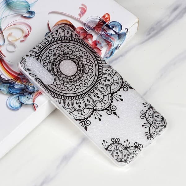 Samsung Galaxy A70 mønstret cover - sort blomst