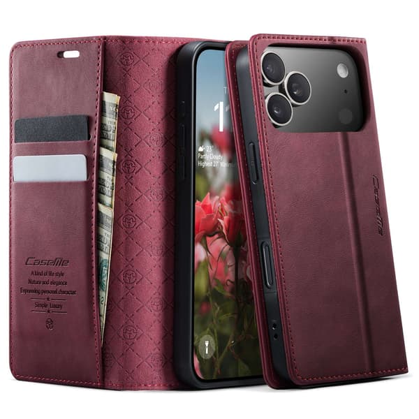 iPhone 17 Pro Max læderetui med pung - Rød