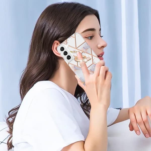 Marble Mønstret Deksel med Ring Holder til Samsung Galaxy S22 - Krone