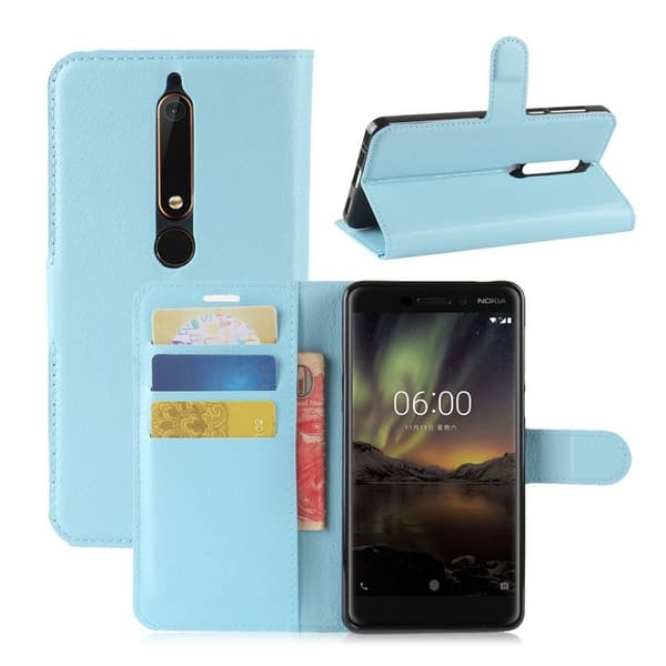 Nokia 6 (2018) Etui laget av kunstlær og silikon - Blå