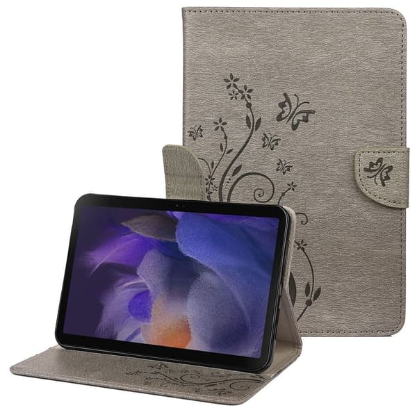Samsung Galaxy Tab A8 10.5 (2021) sommerfugleblomst-præget læderetui - Grå