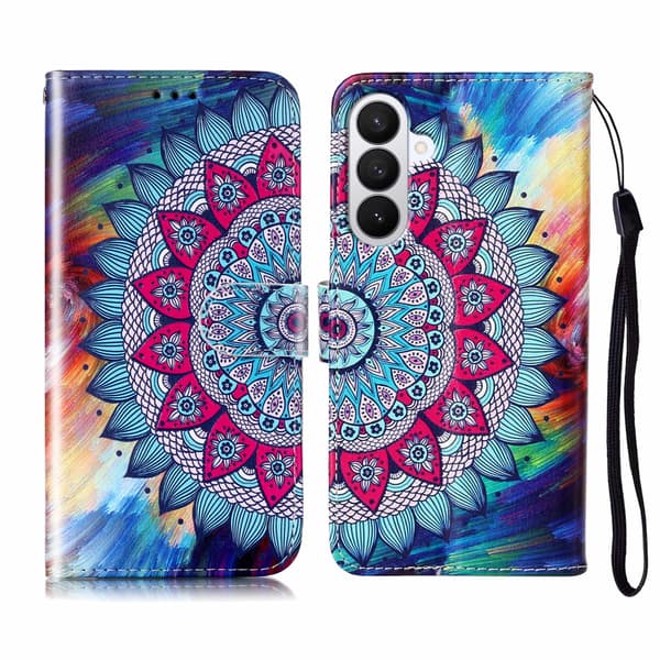 Samsung Galaxy S26 Case Pattern Leather Wallet Phone Cover with Strap - Mandala Flower