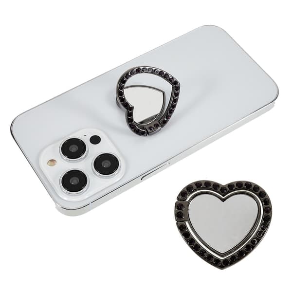 Hjerteformet rhinestone spejlstil smartphone ringholder - Sort