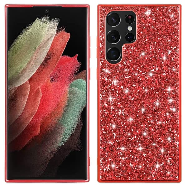 Glitter Samsung Galaxy S22 Ultra deksel - Rød