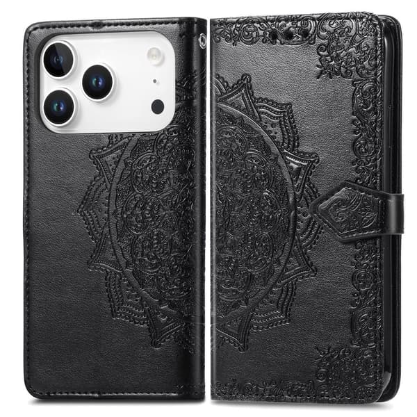 Mandala iPhone 17 Pro Max etui i lær - Svart