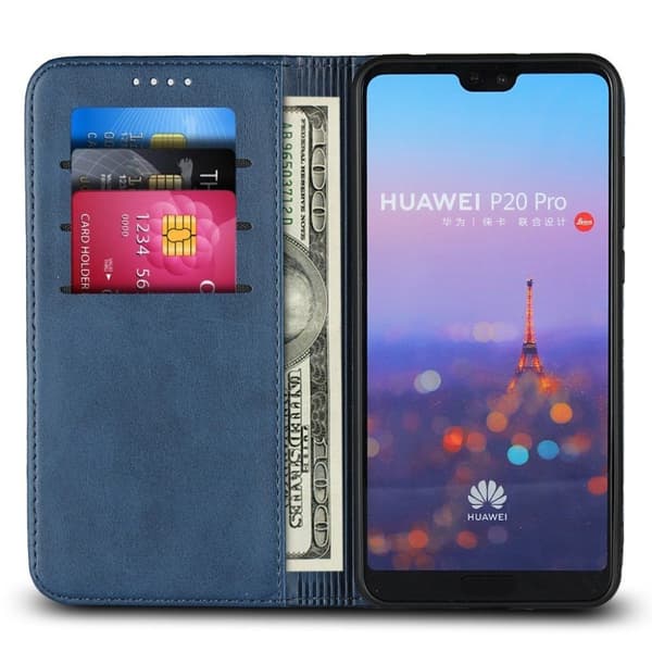 Huawei P20 Pro auto-absorberende læder flip etui - Blå