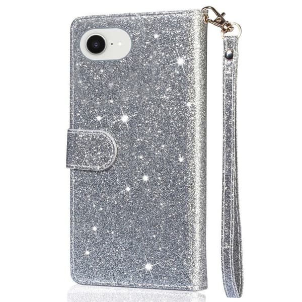 iPhone 16e Stand Case Glitter Phone Leather Cover Zipper Pocket - Hopea