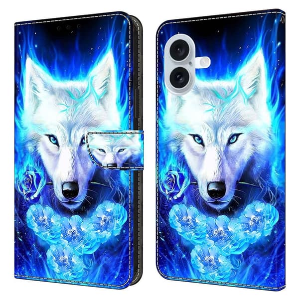 Wonderland iPhone 16 flip etui - Hvid Ulv