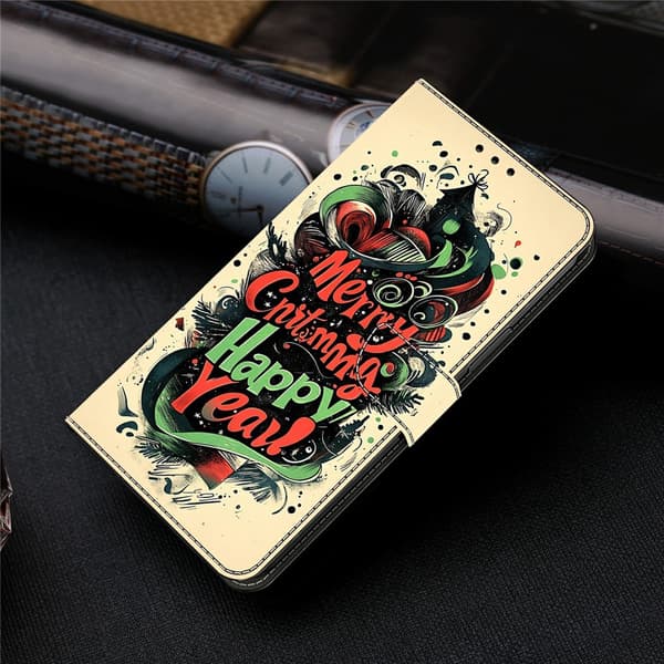 Xiaomi 17 Ultra plånboksfodral, vikbart stativ, mönstertryckt läderfodral - Julgraffiti