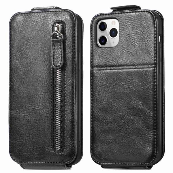 Lodret iPhone 11 Pro flip etui med lynlås - Sort
