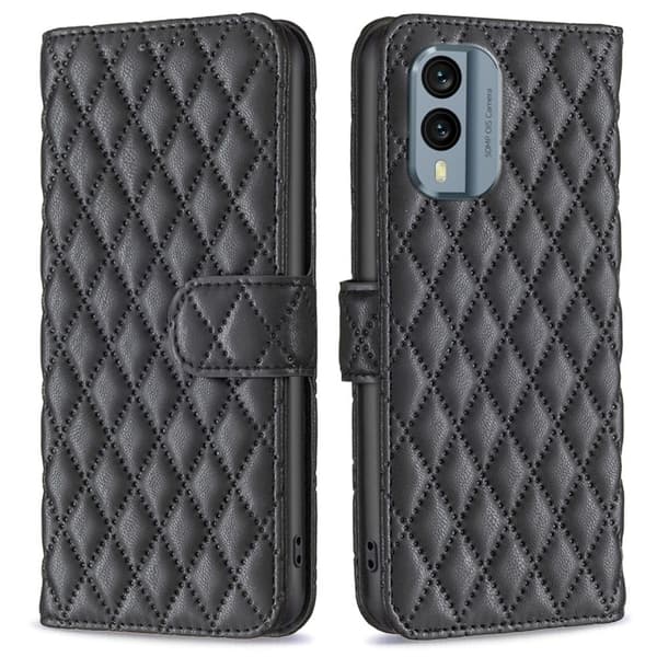 Rhombus mat Nokia X30 flip etui - Sort