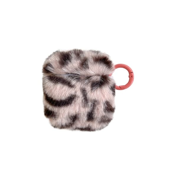 Airpods leopardfuskpelsveske med spenne - Rosa