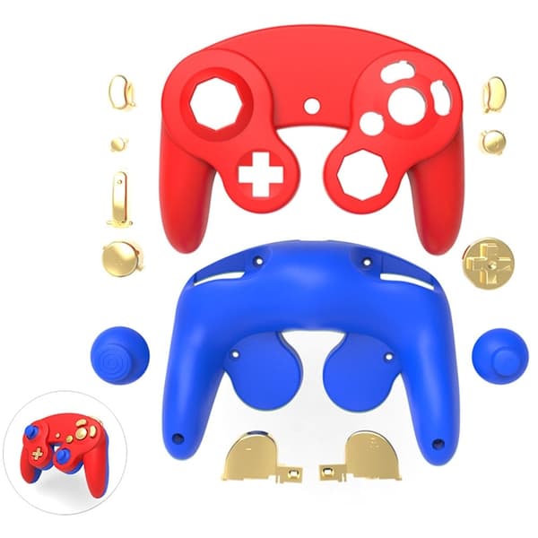 DATA FROG For Nintendo Gamecube Controller Housing Shell Plastic Replacement Case - Rød + Blå