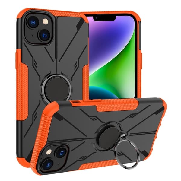 iPhone 14 Plus Ring Kickstand Design Bumpresistent and Flexible telefonbagcover stødsikkert Drop-proof Case - Orange