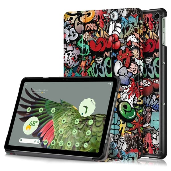 Google Pixel Tablet cool pattern tri-fold læderetui - Graffiti