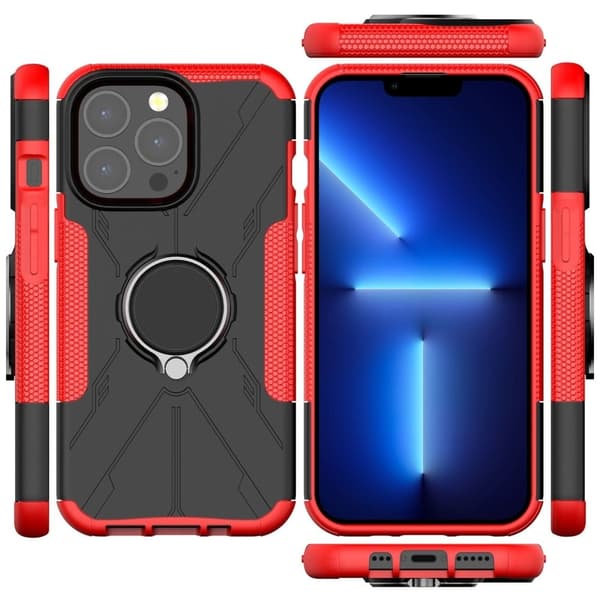 Kickstand-skydd med magnetisk platta för iPhone 13 Pro - Röd