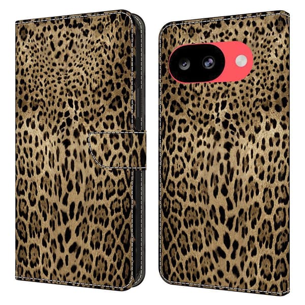 Plånboksfodral för Google Pixel 10a med mönstertryck i veganskt läder och utfällbart stativ - Leopardtryck
