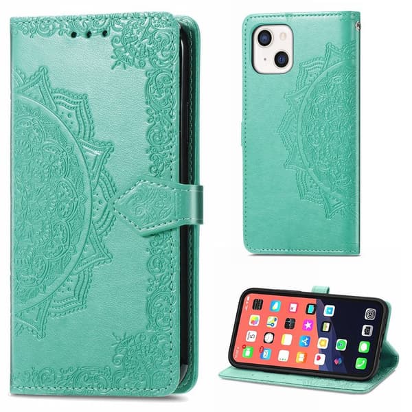 Mandala iPhone 13 Mini etui i lær - Grønn