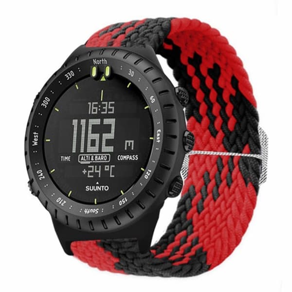 Suunto Core Watch Band Stretchy 22mm Soft Nylon Elastic Braided Strap - Rød + Sort