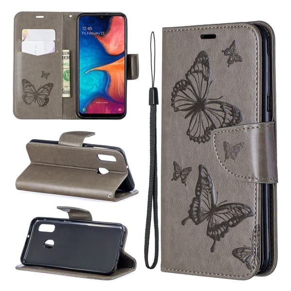 Butterfly läder Samsung Galaxy A20e fodral - Silver/Grå