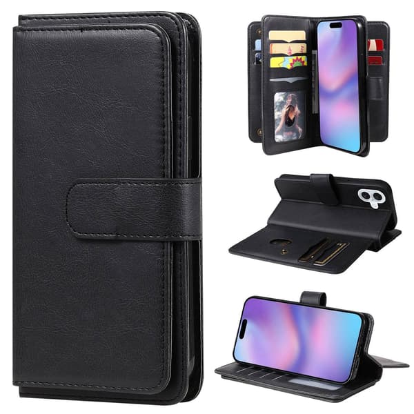 iPhone 17 etui med pung & 10 kortpladser - Sort